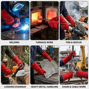 Gants de soudage en cuir de vachette rouge de haute qualité, équipement de protection individuelle, résistants au feu, pour soudeurs MIG/TIG - Product Image 5