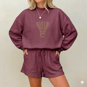 Women <b>Mock</b> <b>Neck</b> <b>Top</b> Styled With Shorts Set Easy Comfort Relaxed Fit Daily Outfit Casual Wear Modern Clothing - Product Image 1