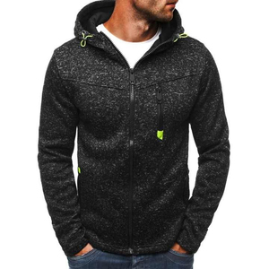 Sweat-shirt à capuche zippé en polaire pour homme, coupe classique, couleur unie, tenue décontractée d'automne, noir avec accents vert fluo - Product Image 4