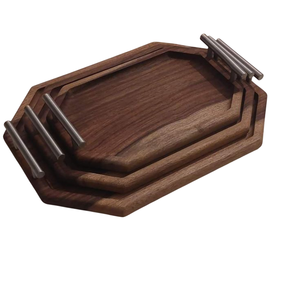Wooden Serving Trays With Metal Handles Polygon Shape <b>Stackable</b> Design For Kitchen Tableware Food And Drinks Serving Trays - Product Image 6