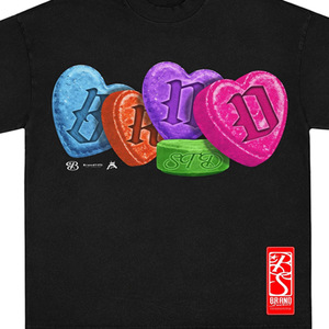 T-shirt à manches courtes surdimensionné pour homme avec imprimé cœur et logo frontal, col roulé formel, 100 % coton tricoté - Product Image 5