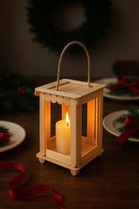 Farol de Columna de Madera de Teca Reciclada Hecho a Mano, Portavelas de Huracán Navideño, Luz Decorativa Rústica para Decoración del Hogar - Product Image 2