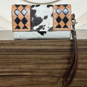 2025 gros nouveauté outillé à la main en cuir à carreaux longue pochette portefeuille en cuir de vachette véritable téléphone et argent bracelet portefeuilles - Product Image 5