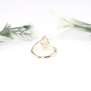 Classic Yellow Gold Marquise Cut Lab Grown Diamond Bypass <b>Ring</b> <b>Plain</b> Solitaire Wrap Band Fine Engagement Jewelry For Women - Product Image 3