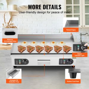 Commercial 2800W Electric <b>Griddle</b> Stainless Steel Countertop <b>Flat</b> <b>Top</b> Grill Adjustable Temp Electric Grills Electric <b>Griddles</b> - Product Image 2