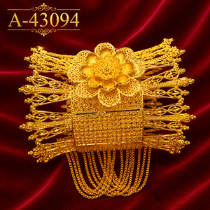 A-43093 Women's 24K Gold Plated Cuff Bracelets Classic Flower Pattern Wedding Jewelry - Product Image 2