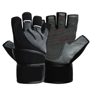 Guantes de Levantamiento de Pesas Negros y Grises de Medio Dedo, de Cuero PU, con Correa Ajustable para la Muñeca, para Gimnasio y Entrenamiento Físico - Product Image 3