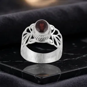 Bague en argent sterling 925 avec pierre précieuse grenat, bijoux vintage faits à la main, filigrane, pierre rouge naturelle, bagues fines - Product Image 5
