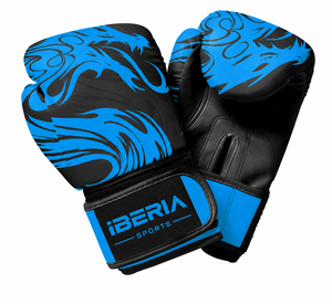 ถุงมือชกมวย IBERIA รุ่นพรีเมียมสีดำ ลายเสือสีน้ำเงิน ถุงมือฝึกซ้อม หนัง PU รับทำโลโก้ตามสั่ง ขายส่งอุปกรณ์กีฬา - Product Image 6