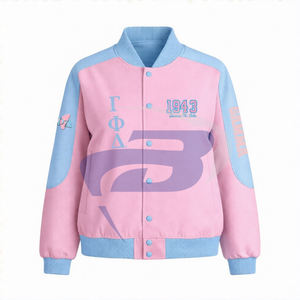 Chaqueta de sarga de algodón estilo carreras Gamma Phi Delta GPD Sorority, ropa griega, chaqueta de carreras con cuello alto y bloques de color para hermandades - Product Image 2