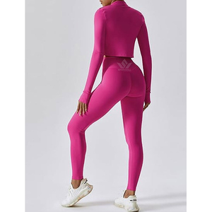 Women's Seamless Spandex <b>Turtleneck</b> Crop <b>Top</b> High Waist Full Length Leggings 2-Piece Yoga Fitness Set Four-Way Stretch - Product Image 6