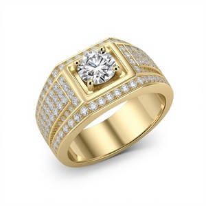 Diamond Jewelry 14K Solid Yellow Gold Mens Iced Out Diamond <b>Ring</b> Square Halo Round Cut Pave Band Custom Fine Jewelry - Product Image 4