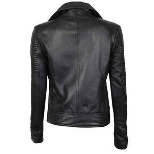 Chaqueta de cuero genuino de tela suave para mujer, de secado rápido, con cremallera frontal, cintura ajustable, última moda en chaquetas de cuero. - Product Image 2