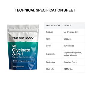 Glicinato de Magnesio 3 en 1 en Cápsulas, Forma Quelada – Suplemento Dietético, Proveedor al por Mayor de Marca Privada OEM - Product Image 3