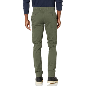 Pantalon chino vert foncé uni en twill de coton pour homme, coupe droite, confortable, prêt pour le travail, de haute qualité - Product Image 2