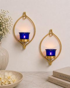 Handmade Gold Wall Mounted Tealight <b>Candle</b> <b>Holder</b> Decorative Metal Leaf Shaped Sconce wall mounted <b>candle</b> <b>holder</b> set of 2 - Product Image 1