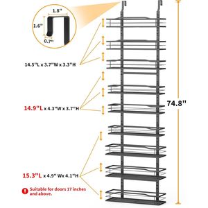 Organizzatore per Dispensa a 9 Ripiani con Cesto Sospeso, Scaffale da Parete per Spezie, Mensole Nere per Bottiglie e Barattoli - Product Image 2