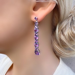 Genuine Amethyst <b>Dangle</b> Drop <b>Silver</b> <b>Earrings</b> Elegant Purple Gemstone Jewelry February Birthstone Gift For Women - Product Image 5