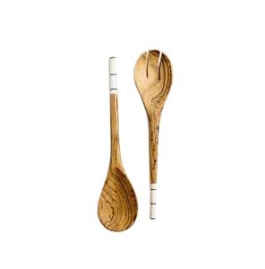 Ensemble de cuillère et de fourchette à salade en bois de qualité standard avec manche blanc pour la table de mariage, ensembles de cuillères à salade - Product Image 1