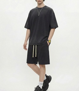 Men Solid Color Washed Cotton Bermuda Shorts With Drawstring Casual Style <b>Mid</b> Waist Breathable Design for Men casual Wear - Product Image 2