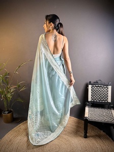 Collection unique de beaux saris en organza avec broderie de Royal Export fabriqués en Inde à bas prix - Product Image 3