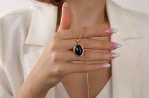 Collar con Colgante Ovalado de Ónix Negro para Niños, Plata de Ley 925, Chapado en Oro de 14K, Gema Natural, Amuleto de Protección, Regalo de Joyería - Product Image 3