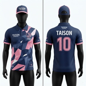 Polo de golf pour hommes 220 GSM en polyester premium respirant, séchage rapide, anti-UV, grandes tailles, bleu marine, rose uni, avec logo personnalisé imprimé - Product Image 1