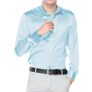Chemise de mariage en satin de soie pour homme, chemise de cérémonie brillante blanche unie pour marié, idéale pour les fêtes - Product Image 3