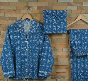 ชุดนอนผ้าฝ้ายทอเย็นสบายลายพิมพ์บล็อกด้วยมือจากเมืองชัยปุระ อินเดีย สำหรับผู้หญิง ขายส่งแบบสองชิ้น - Product Image 5