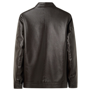 Veste en cuir noire pour homme, manches longues, coupe-vent, style hiver chaud doublé de polaire - Product Image 3