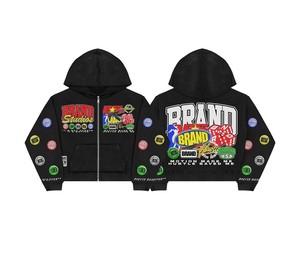 Sudadera con capucha y cremallera extragrande personalizada 2026 para hombre, de algodón, con hombros caídos, estilo streetwear, con cuello bordado de pedrería - Product Image 5