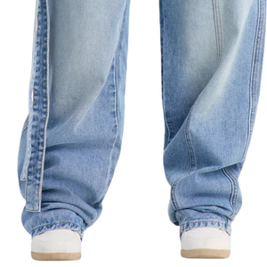 Womens <b>Light</b> Blue Denim Breathable 100% Cotton Wide Leg Relaxed Fit Asymmetric Wrap Waist Detail Casual Fashion Street Style - Product Image 5