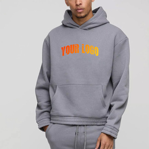 Sudadera con capucha extragrande para hombre, gris, de algodón, felpa francesa, con logo estampado en la parte delantera, informal, para otoño, uso diario y precios al por mayor. - Product Image 4