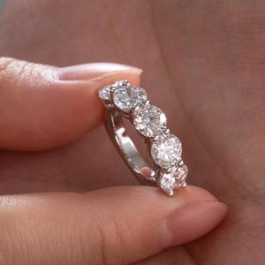 Factory 5mm Round Cut Lab Grown Diamond 14K Solid White Gold Ring Luxury 5-<b>Stone</b> Anniversary Band with European Shank prevent - Product Image 2