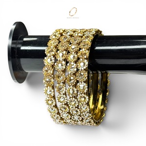 Ethnic Style Pearl <b>Crystal</b> Stainless Steel Gold Plated Kashmiri Bangles Set Women Wholesale Indian Wedding Fashion Jewelry Low - Product Image 2