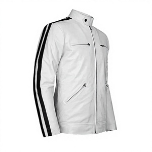 Chaqueta de Cuero Genuino de Alta Calidad, Estilo Urbano, Unisex, Clásica, de Motociclista, Ajustada, con Cuello Alto, Transpirable y de Secado Rápido para Invierno - Product Image 1