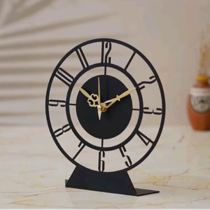 Premium Modern Metal Table <b>Clock</b> Decorative Desk <b>Clock</b> With Silent Quartz For Home Office & Hotel Decor Black Wrought Iron Art - Product Image 1