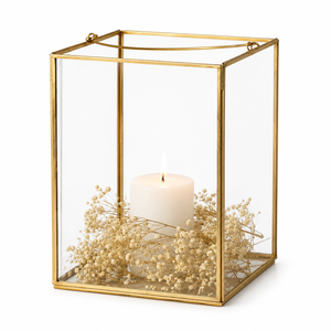 Elegant Gold Glass <b>Lantern</b> For Centerpiece Tapered <b>Brass</b> Candle Holder With Ribbed Fluted Glass Panels For Home & Wedding Events - Product Image 6