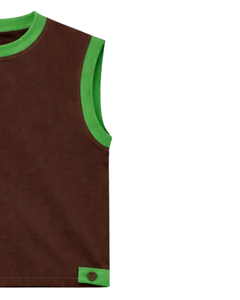 Brown Green Contrast Sleeveless Top And Shorts <b>Set</b> Men Casual Summer Outfit Drawstring Waist Comfortable Cotton Blend SoftFit - Product Image 2