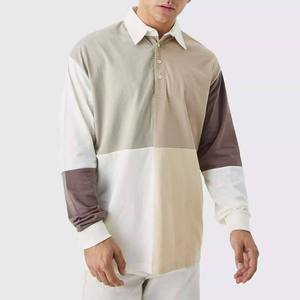 Custom <b>Heat</b> Transfer Printed Long Sleeve Rugby Wear Polo Shirts 100% Cotton Heavy GSM Multi Panels Loose Fit Men's Rugby Shirts - Product Image 1