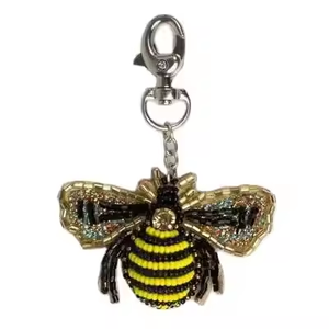 Handmade Ethnic Beaded Metal Carabiner Keychain Animal Pattern Vintage Inspired Durable Decorative Charm for Handbag <b>Backpack</b> - Product Image 4