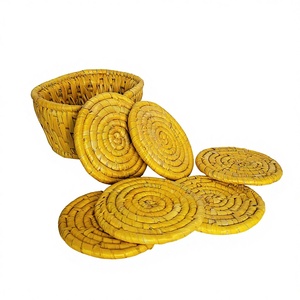 Yellow Moonj Grass Reusable Non-Toxic Durable Eco-Friendly Classic Design Round Coaster - Product Image 1