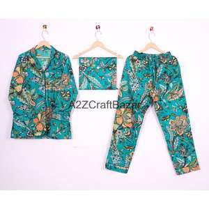 ชุดนอนผ้าฝ้ายแท้ 100% ทำมือ ดีไซน์หรูหรา โรแมนติก นุ่มสบาย ชุด 2 ชิ้น เสื้อและกางเกงสำหรับผู้หญิง - Product Image 1