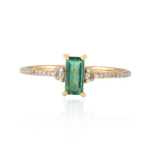 14K Solid Gold Baguette Emerald and <b>Diamond</b> <b>Ring</b> for Women - Product Image 1