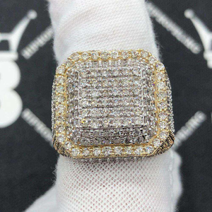 Moissanite <b>Iced</b> Out Two Tone Square Signet <b>Ring</b> Pave Luxury Hip Hop Statement Jewelry for Men - Product Image 3