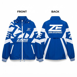Chaqueta Cortavientos Premium Ligera de Tafetán de Poliéster, 110 GSM, Diseño de Paneles en Azul y Blanco, Impermeable y Resistente al Viento, para Hombre - Product Image 1