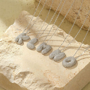925 Sterling <b>Silver</b> <b>Initial</b> Letter Necklace with Moissanite Diamond <b>Pendant</b> for Women - Product Image 1