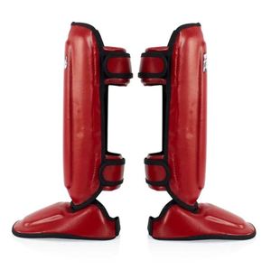 Protège-tibias Fairtex Muay Thai en cuir PU rouge pour adulte, légers, protection de base, cadre métallique, fermeture auto-agrippante - Product Image 3