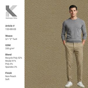 Tela de Sarga Modal de Poliéster Reciclado al por Mayor, 330 GSM 3/1, Material Sostenible de Alto Peso para Pantalones Chino, Proveedor OEM - Product Image 1