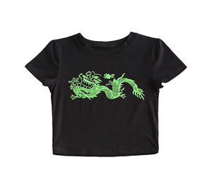 Custom Logo Printed Casual Girls O-Neck Short Sleeve Slim Fit Cotton/Spandex Jersey Eco-Friendly Floral <b>Crop</b> <b>Top</b> Wholesale - Product Image 6